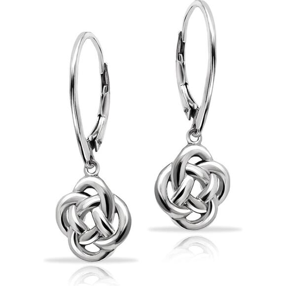 925 Sterling Silver Love Knot Flower Eternity Lever-back Design Dangle Silver - Picture 3 of 6